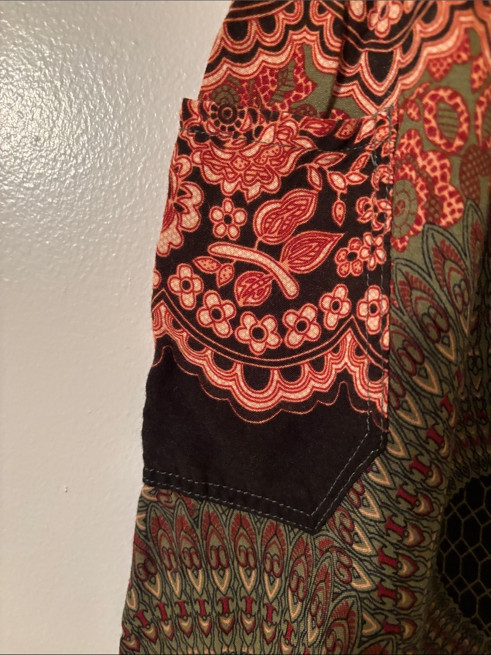 Smocked Waist Boho Harem Joggers in Olive & Coral - Picture 2 of 7